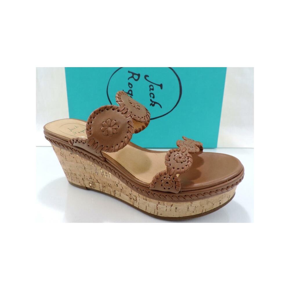 Women's Jack Rogers Leigh Designer Wedge Slide Platform Sandals Cognac Size 8.5
